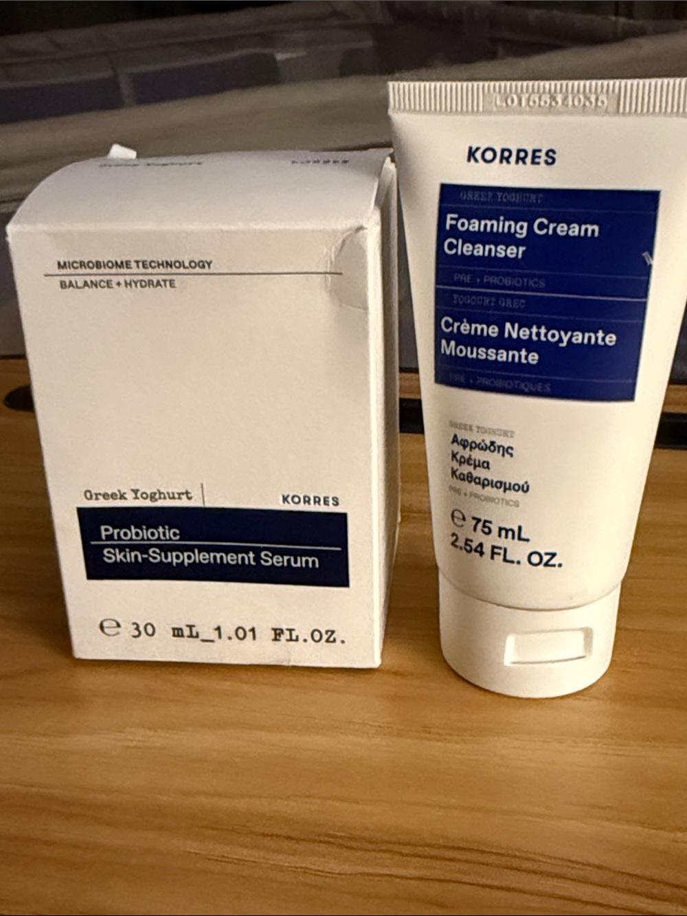 Korres Foaming Cream Cleanser and Probiotic Skin-Supplement Serum Set
